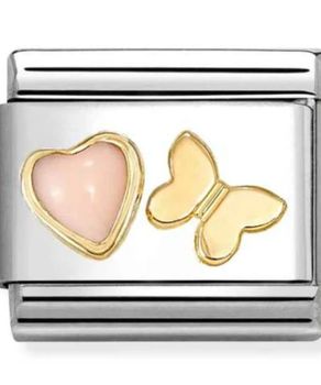 Nomination Element Link Serce z Różowym Koralem i Motylkiem Gold.jpg